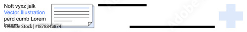 Digital health, medical record management, documentation, online healthcare, telemedicine, organization. A medical document next to a blue cross icon. Digital health and medical record management