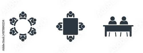 People at the Table vector illustration of team around round and square tables, business meeting, collaboration, and teamwork concept. vector