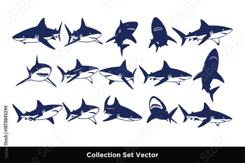 set of shark silhouettes isolated vector logo icon