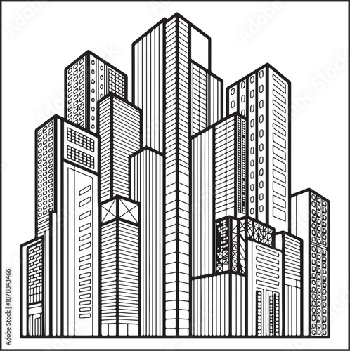 Architecture coloring page for kids and adults, black and white sketch line art vector illustration