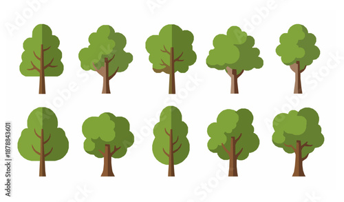 Green tree flat vector set for books banners and graphics