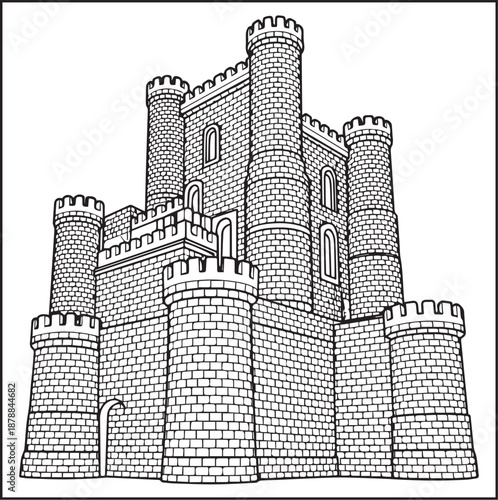 Architecture coloring page for kids and adults, black and white sketch line art vector illustration