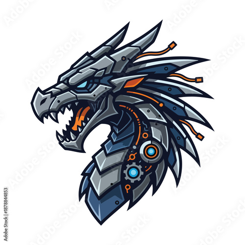 Cyber Mechanical Dragon Head Mascot with Futuristic Design