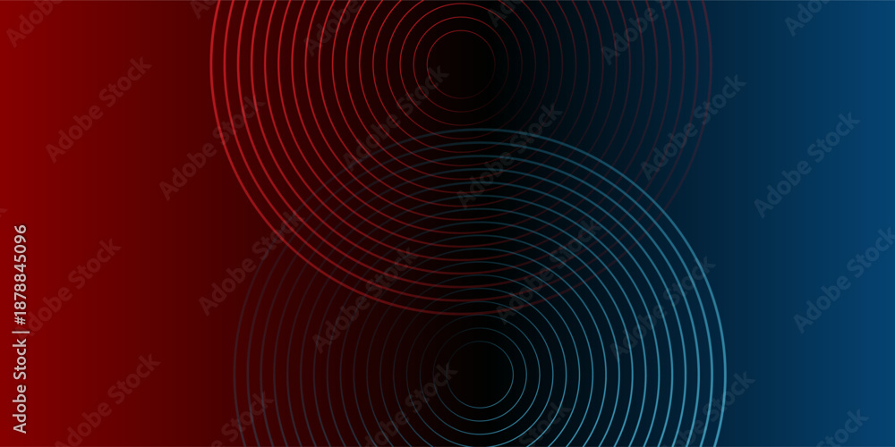 Fototapeta premium Abstract futuristic technology lines background with red and blue light effect. Gradient circle line pattern design. Glowing lines vector. Modern dark banner template graphic elements.