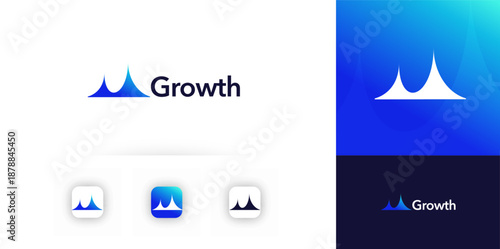 Growth Logo Financial Grow Rise Arrow Abstract Shape. Finance Technology Corporate Logotype. Fintech Digital Transformation Brand, Marketing Business Startup Modern Symbol Design. Vector Illustration