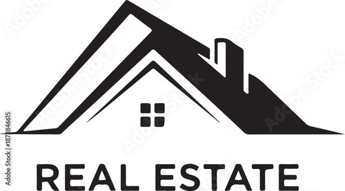 Real estate logo design with house and chimney on transparent background