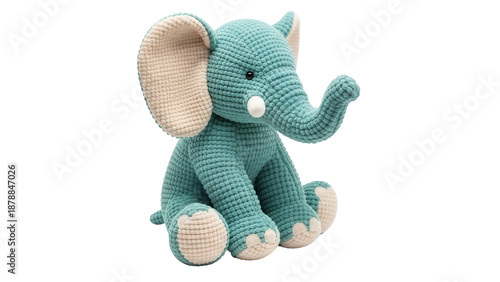 Tableau sur toile Adorable turquoise crochet elephant toy isolated PNG, handmade stuffed animal fo