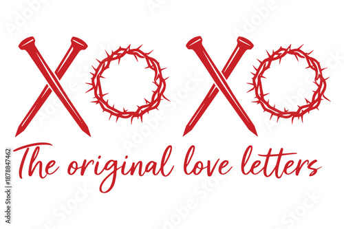 Christian XOXO Nails and Crown of Thorns Typography Illustration