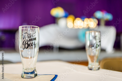 Empty Beer Glasses on a Table at a Wedding
