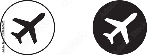 Silhouette airplane icon set showing flight and air transport symbols in clean vector style.