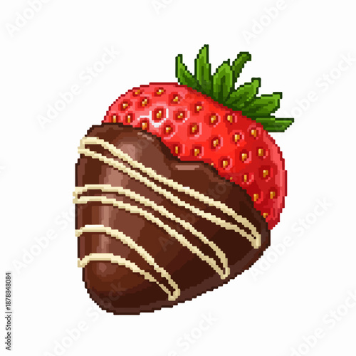 Chocolate covered strawberry with white drizzle and fresh green leaves