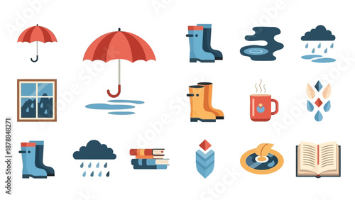 Rainy Day Icons and Weather Symbols.