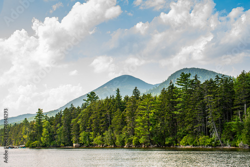 Mountains Behind the Trees at the Lake in New Hampshire