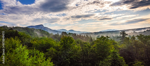 Panoramic New England Mountain View with Morning Mist