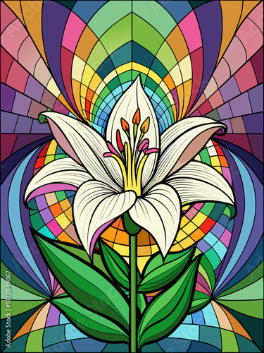 Lily real, Stained Glass Style , rainbow color