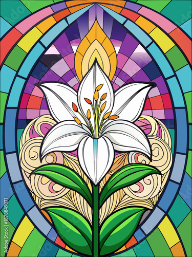 Lily real, Stained Glass Style , rainbow color