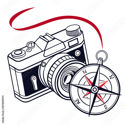Camera and compass illustration