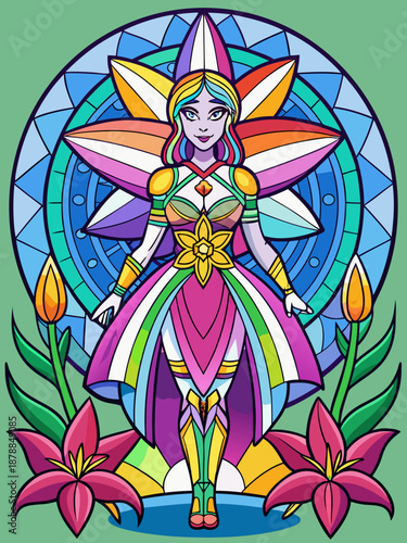 Lily real, Stained Glass Style , rainbow color