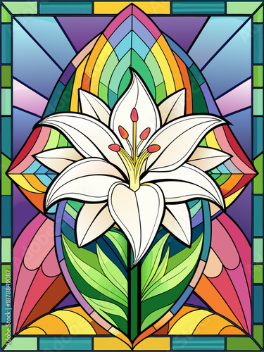 Lily real, Stained Glass Style , rainbow color