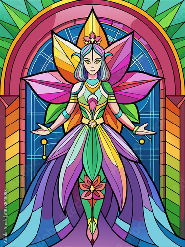 Lily real, Stained Glass Style , rainbow color