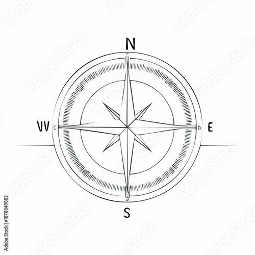Simple compass illustration with north, south, east, and west directions isolated