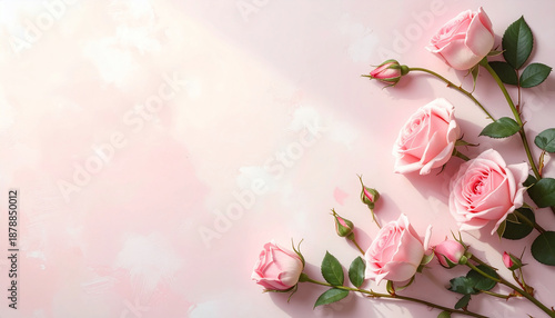 Pink Roses on Pastel Background