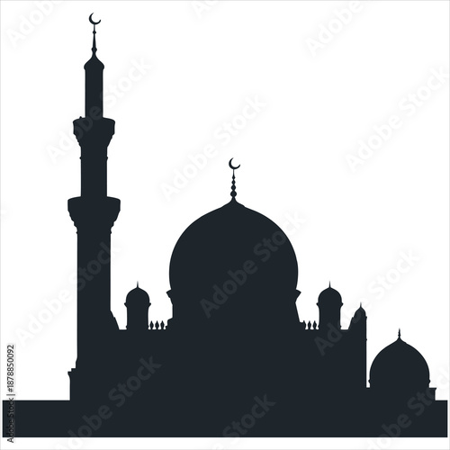 Islamic mosque silhouette with minarets and domes