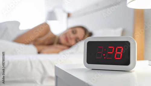 Woman Sleeping with Alarm Clock