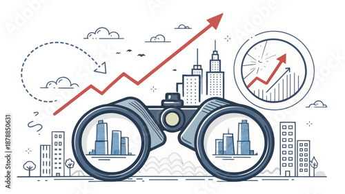 Binoculars Focus on City Growth and Upward Trend
