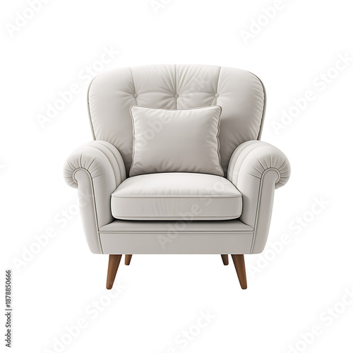 White leather armchair with cushion isolated on transparent background