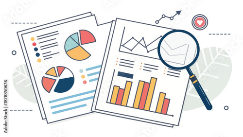 Business Charts and Reports Analysis with Magnifier
