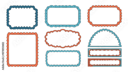 Collection of colorful frame templates arranged in a grid pattern for design and decoration purposes