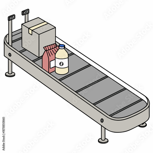 Industrial conveyor belt with products