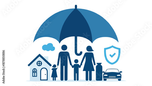 Family Protection Under an Umbrella with Home Car and Shield