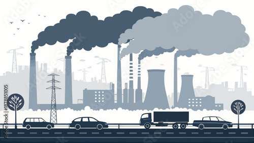 Industrial Pollution with Smokestacks and Traffic