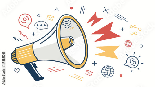 Megaphone vector illustration with communication icons
