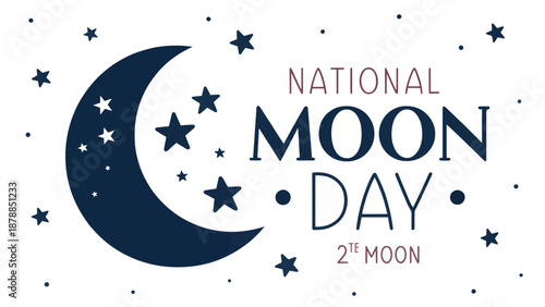 National Moon Day Illustration with Stars and Crescent Moon