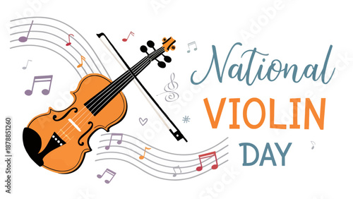 National Violin Day Vector Illustration with Music Notes