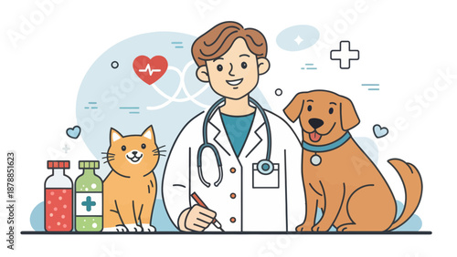 Veterinarian with Dog and Cat