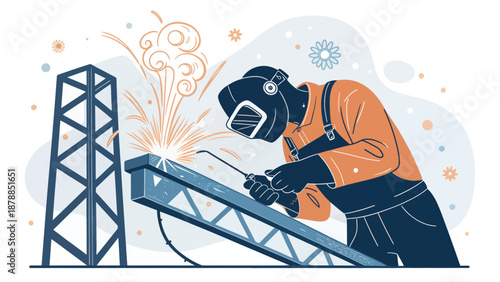 Welder Working on Construction Site with Sparks Flying