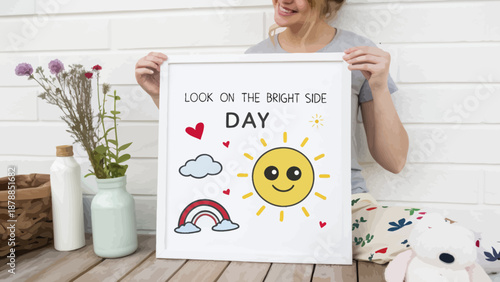 Woman Holding 'Look On The Bright Side Day' Sign