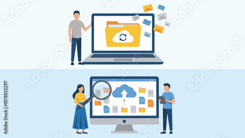 Cloud Computing Data Management and Digital Files Synchronization Illustration