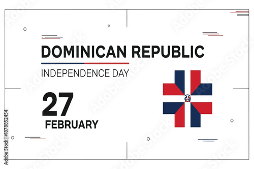 Dominican Republic Independence Day 27 February Minimal Typography Poster with Flag Cross Symbol, Modern Clean Abstract Background, Patriotic National Day Celebration Banner Template Design