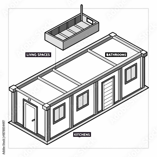 Reusable Modular Building Technology for Rapid Construction and Easy Assembly Vector Illustration