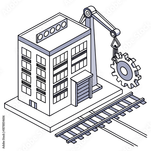 Smart Shift Building with Mechanical Joints and Rail Systems for Rapid Deployment Vector Illustration