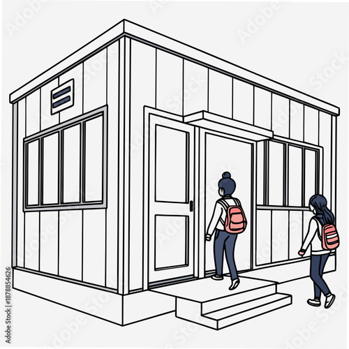 Clean white temporary education building unit designed for modern, flexible learning environments.