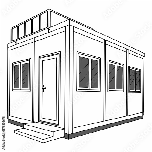 Clean white temporary residential building unit for adaptable and comfortable living.