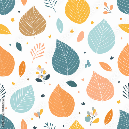 Vibrant autumnal leaves vector pattern on white background evokes seasonal beauty