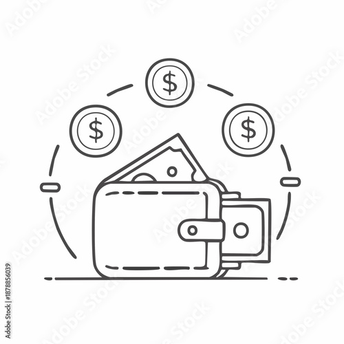 Wallet with money icon representing financial transactions and investments concept
