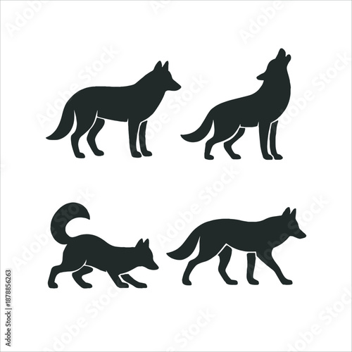 Wolf and Coyote Silhouettes Collection in Various Poses